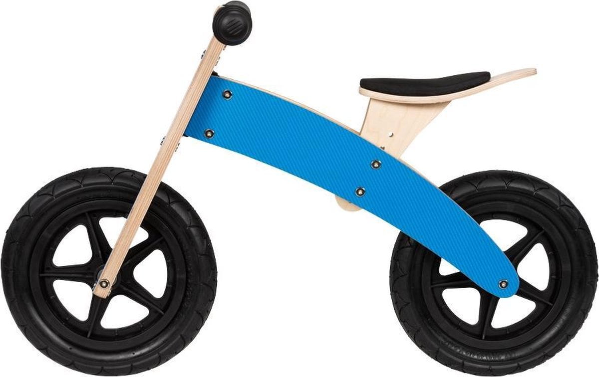 Broozzer luxe houten loopfiets 2 in 1 CARBON FIBRE met ABEC 9 lagers en SPECIAAL gevulde rubberen luchtwielen 12 inch Blauw (8718868713414)