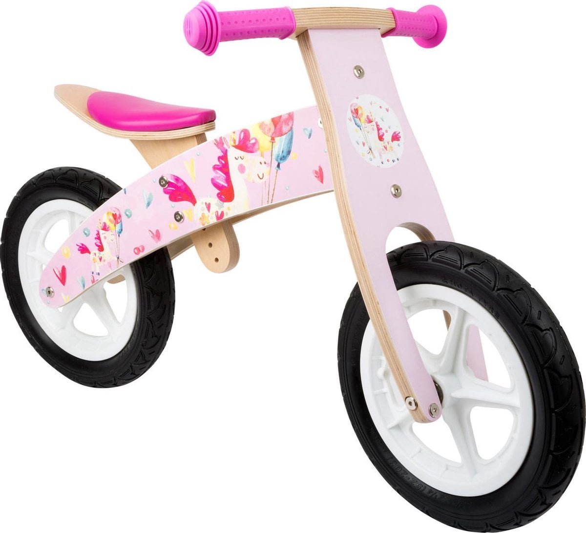 Houten loopfiets - Pink Unicorn - Roze - houten speelgoed vanaf 3 jaar (7436943262206)