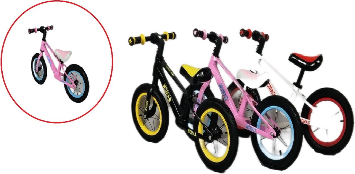 Loopfiets - kindersportbalans fiets - Fiets zonder pedaal - competitieve kindersportbalans fiets - 14 inch - voor kinderen van 3 4 5 6 7 jaar voor jongens en meisjes - Verstelbare stoel - Luchtbanden - Comfortabel en zeer licht - Zwart and Roze (0751127204818)