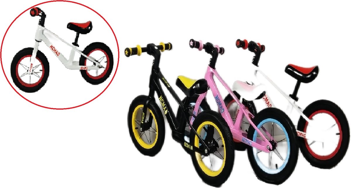 Loopfiets- kindersportbalans fiets - Fiets zonder pedaal - competitieve kindersportbalans fiets - 14 inch - voor kinderen van 3 4 5 6 7 jaar voor jongens en meisjes - Verstelbare stoel - Luchtbanden - Comfortabel en zeer licht - Zwart en Wit (0751127204825)