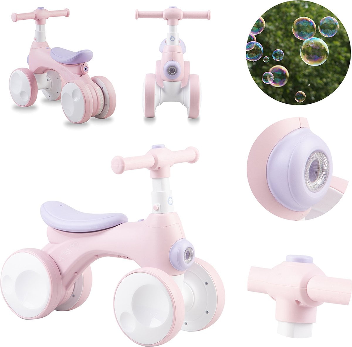 MoMi Tobis Loopfiets - Mini Bike - Balance Bike - met Toeter, Licht & Bellenblaas - geschikt vanaf 2 jaar - Roze (5900495035271)