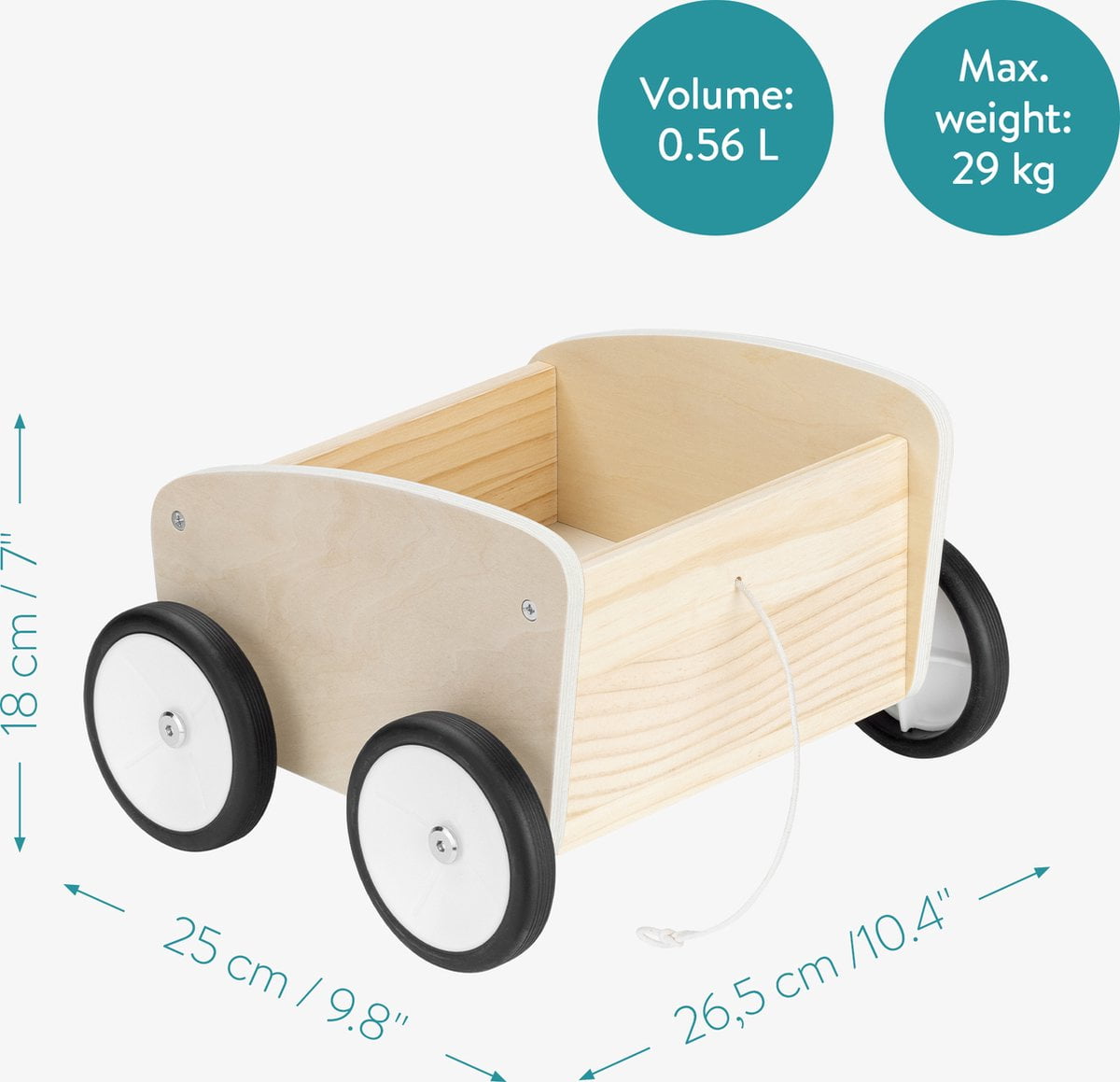 Navaris houten loopfiets met trailer - Peuterfiets van hout met 4 wielen - Vanaf 18 maanden - Voor jongens en meisjes (4063004315859)