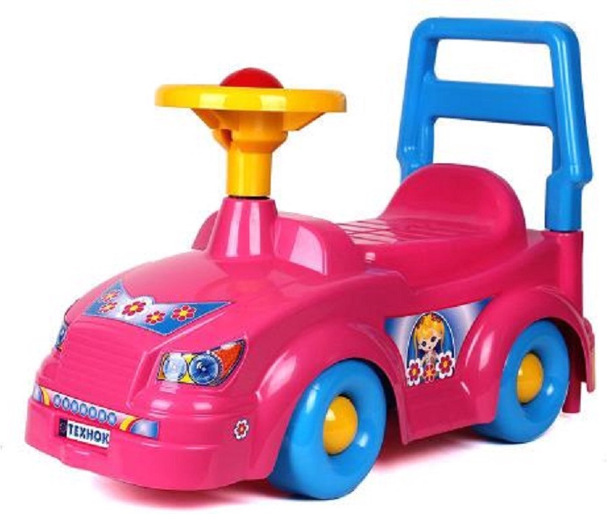 Ride-on TechnoK Prinsess loopauto met claxon en rugsteun - Roze - Kinderauto (4823037603848)