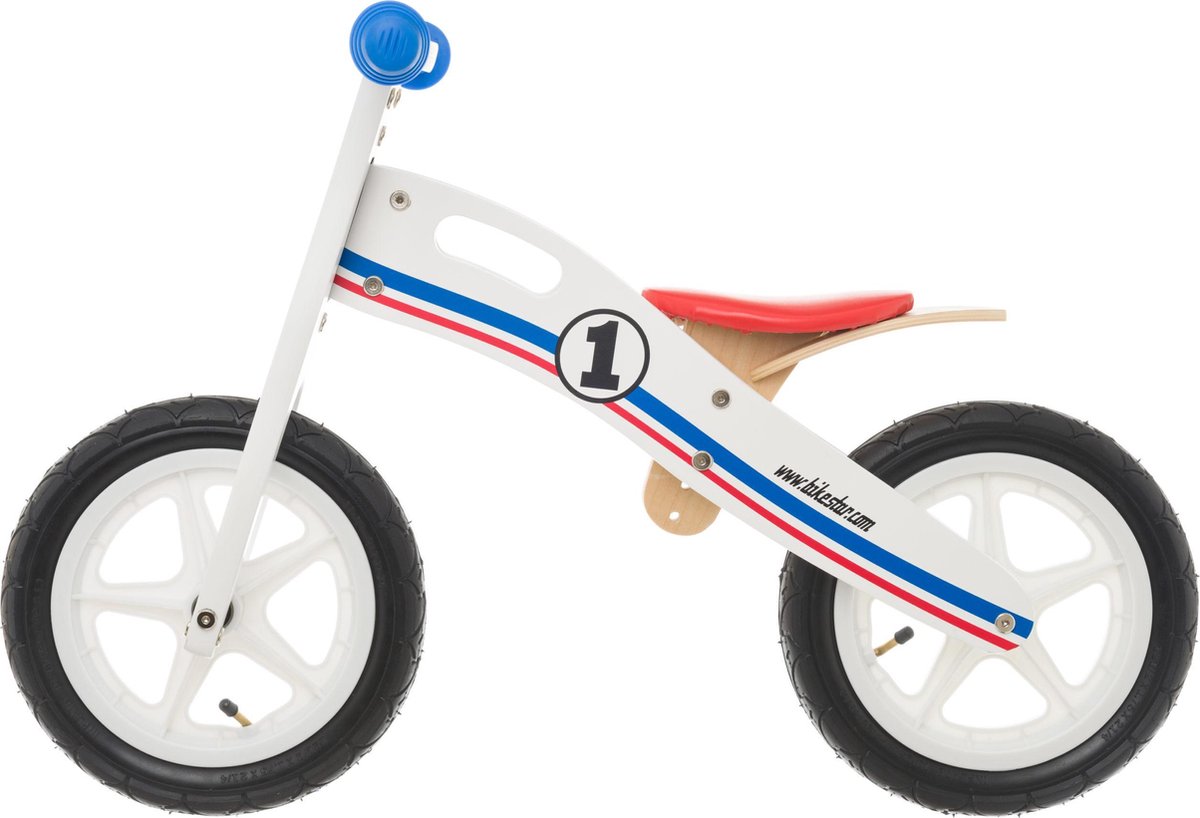 Bikestar 10 inch houten loopfiets, blauw wit rood (4260184712151)