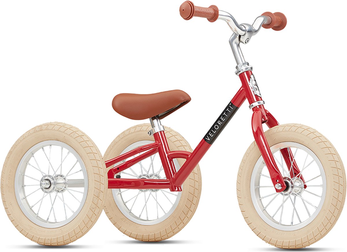 Veloretti Driewieler 2 in 1 Loopfiets met zijwieltjes - 1.5 t/m 4 jaar - 12 inch - Rood (6011648492465)