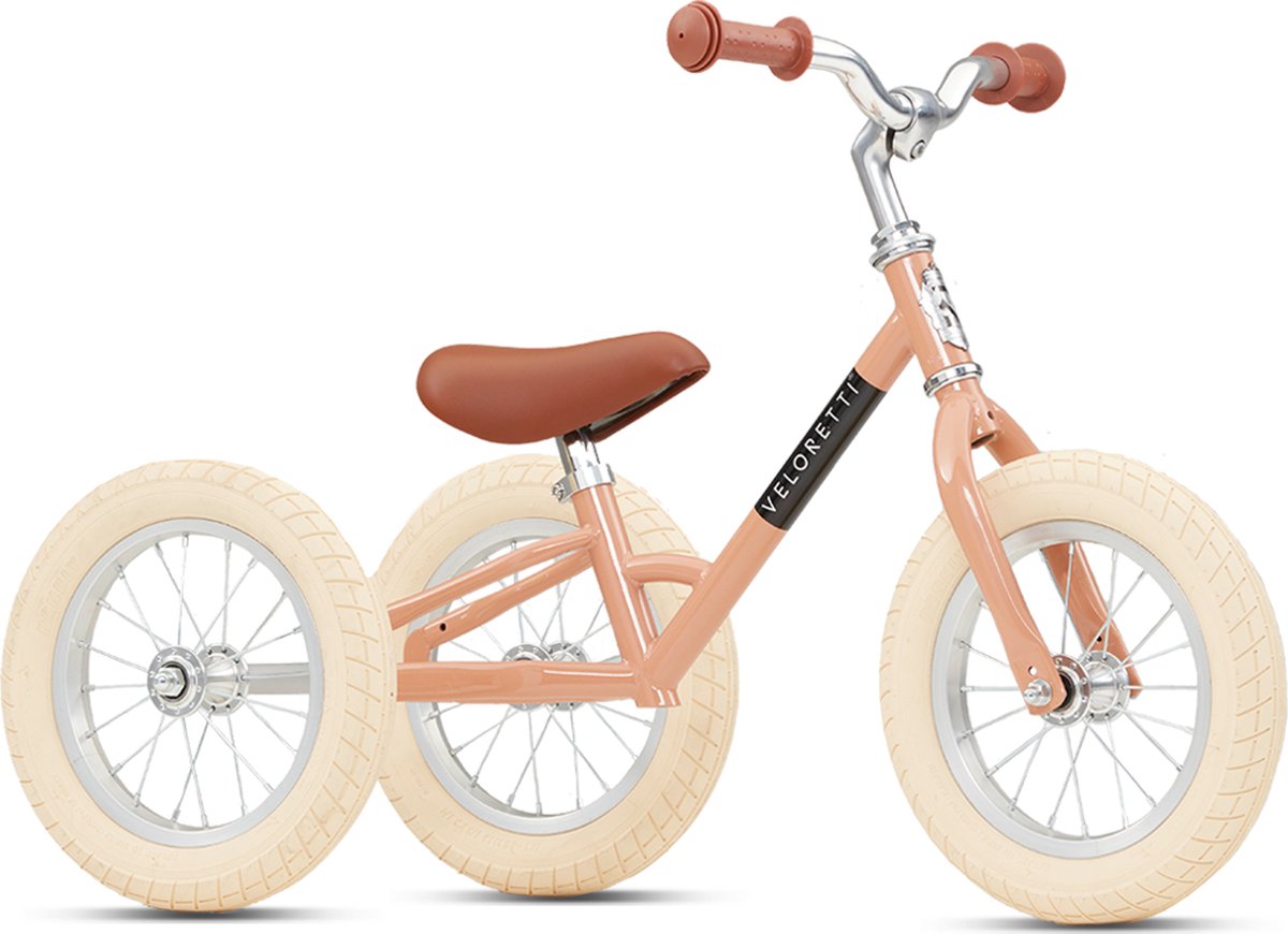 Veloretti Driewieler 2 in 1 Loopfiets met zijwieltjes - 1.5 t/m 4 jaar - 12 inch - Roze (6011646686606)