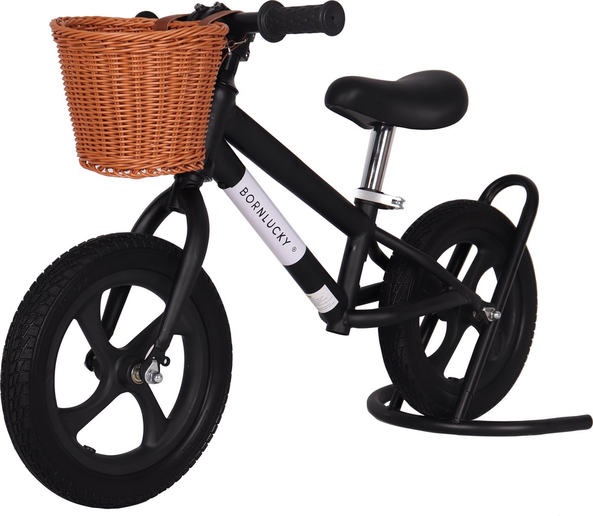 Born Lucky Loopfiets / Balance Bike Verstelbaar Zadel & Mand - Black (8720289205850)