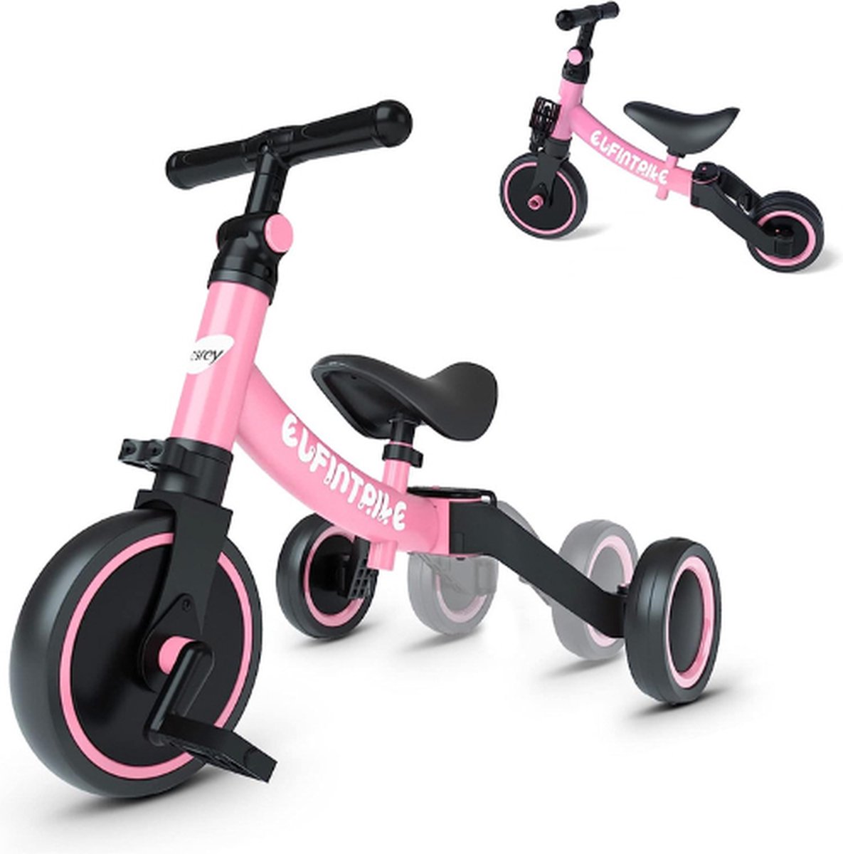 Driewieler 3 in 1 - Loopfiets - 1 tot 4 jaar - Roze (8721022411996)