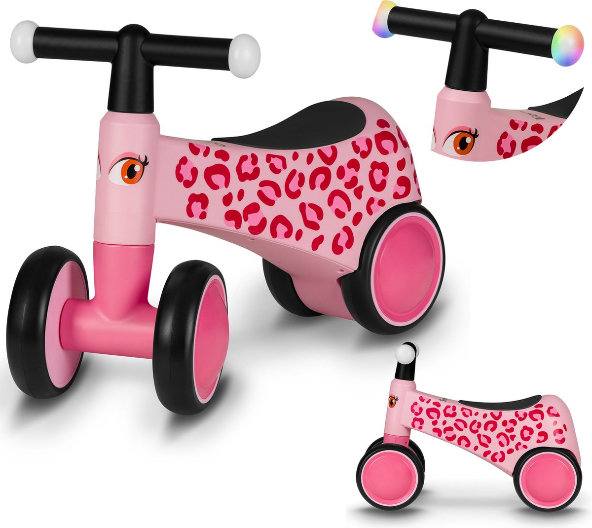 Lionelo Sammy - Loopfiets - Balance Bike - 1 tot 3 jaar - Handvatten met verlichting - Kleurrijke diermotieven - Jongens en Meisjes (5903771704939)