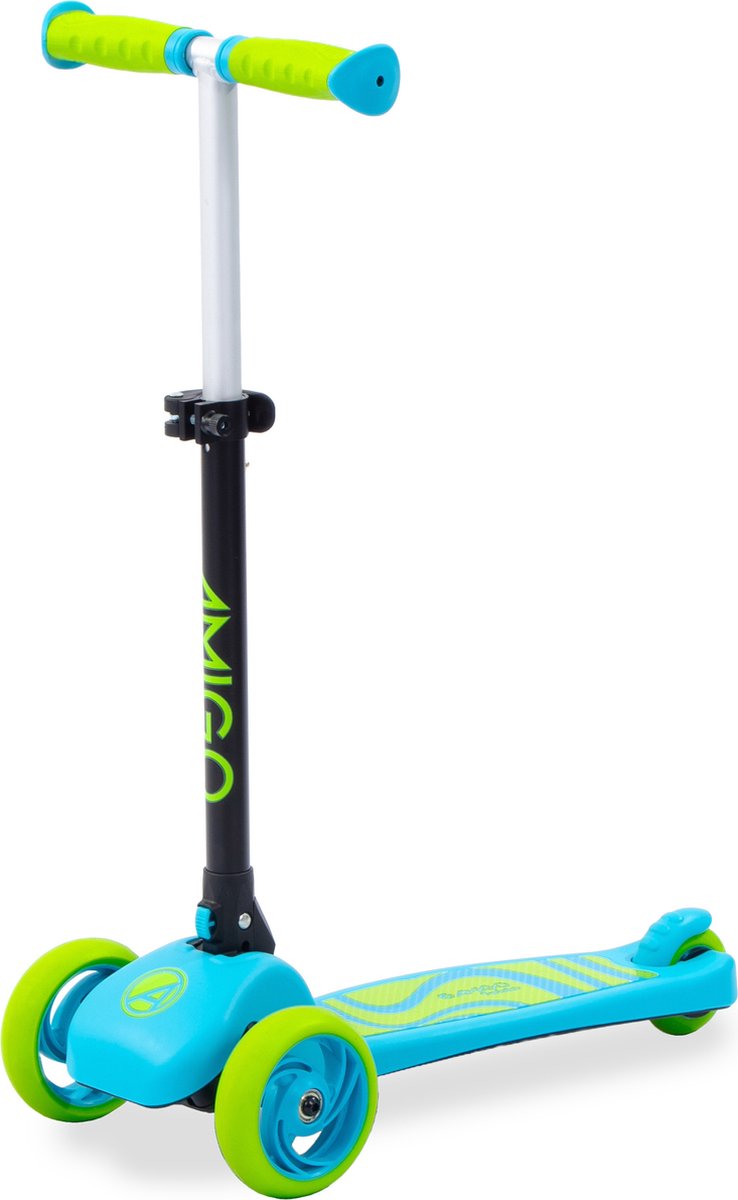 AMIGO Twister 3-Wiel Kinderstep - Opvouwbaar - Voetrem - Blauw/Lime (8718376999690)