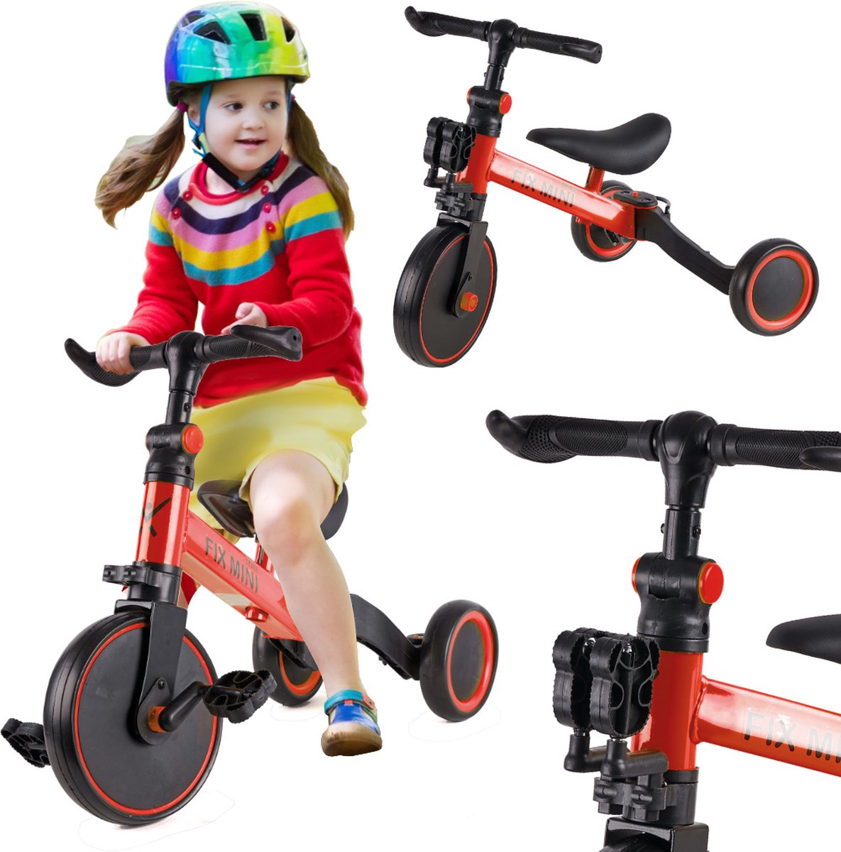 Playos® - 3 in 1 Loopfiets - Rood - Verstelbaar - Driewieler - Fiets - Loopwagen - Kinderfiets - Cadeau - Speelgoed (8721022050997)