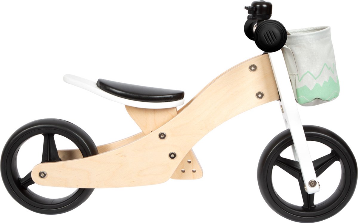 Small foot, houten 2-in-1 loopfiets en trike, 4 standen als driewieler, een chopperfiets, een loopfiets of een balansdriewieler, met fietsmandje, Saliegroen (4020972124142)