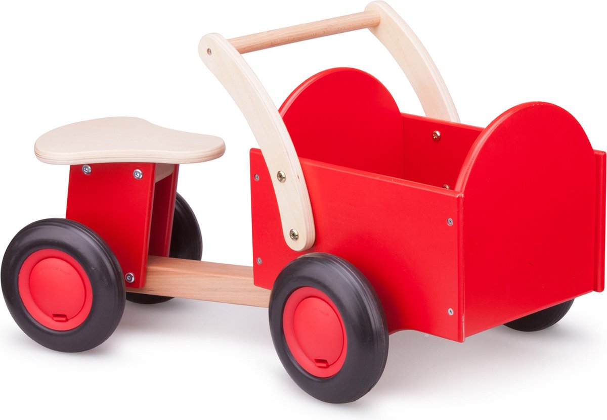 New Classic Toys Houten Bakfiets - Road Star - Rood - Zadelhoogte is 24 centimeter (8888000200321)