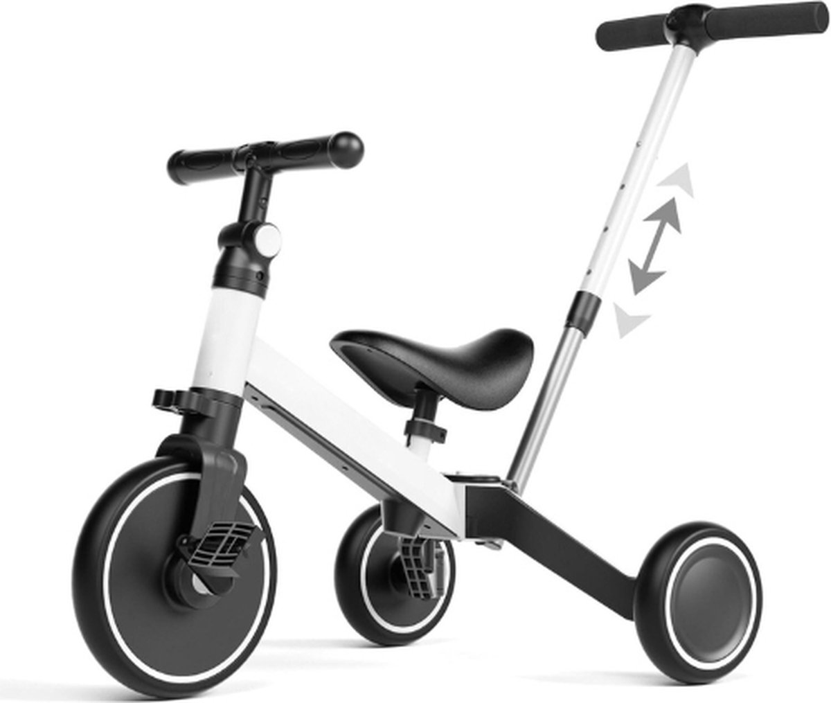 Driewieler 4 in 1 - Verstelbare Loopfiets - 1 tot 4 jaar - Kinderloopfiets met Duwstang - 62 tot 92cm Duwstang - Balance Bike - Wit (8721022417349)