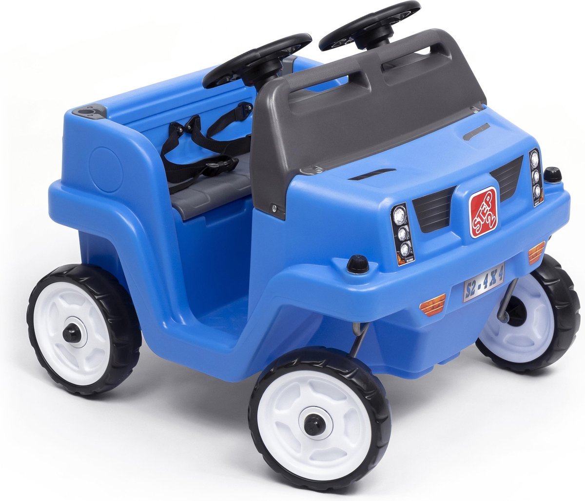 Step2 looppauto Side-By-Side Push Around SUV in Blauw - Duwauto voor 2 kinderen - Luifel voor schaduw - Loopauto met duwstang & luifel - Voor kinderen vanaf 2 jaar (0733538483396)