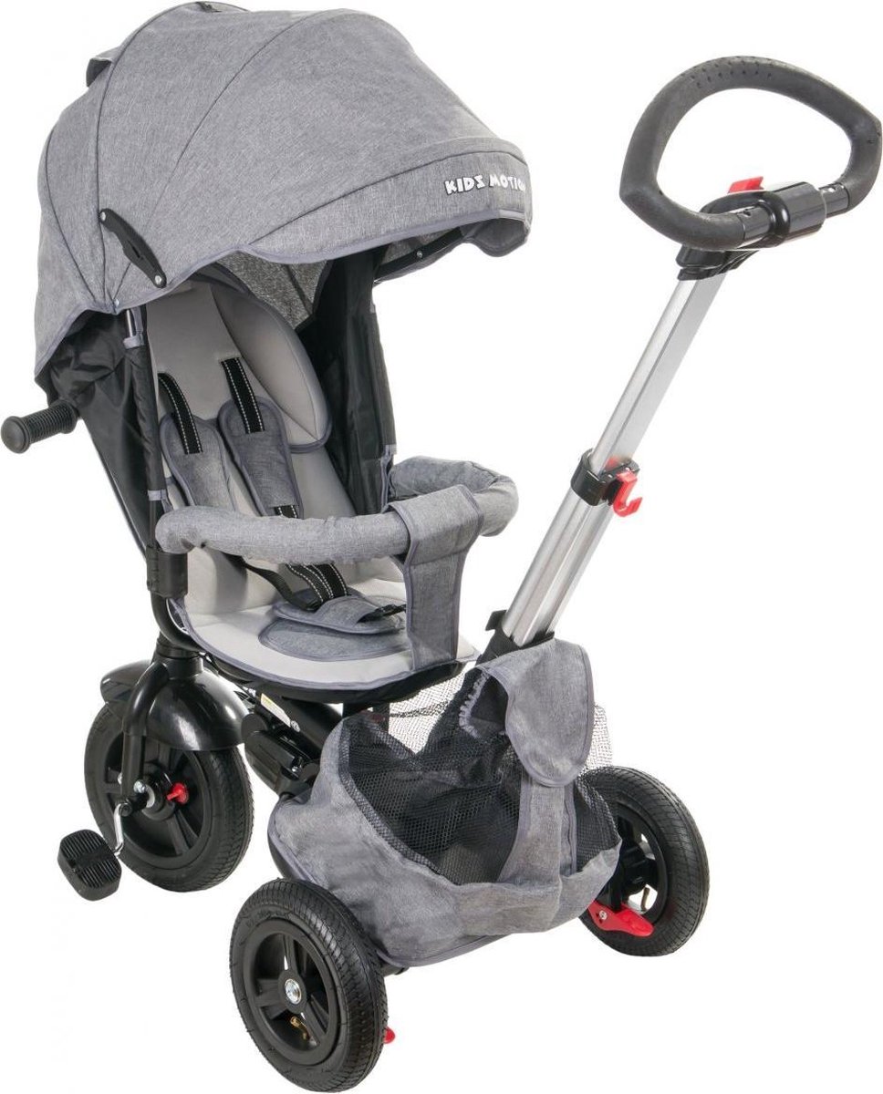 Kinder Driewieler - Hyper Motion Tobi Velar Grijs - kinderfiets 1 2 drie jaar met duwstang stok jongens baby driewielers jongen meisje peuter comfort 4 in 1 voor peuters kind kinderen tot 5 jaar luchtbanden meisjes fietsje stuurstang (5907222954386)