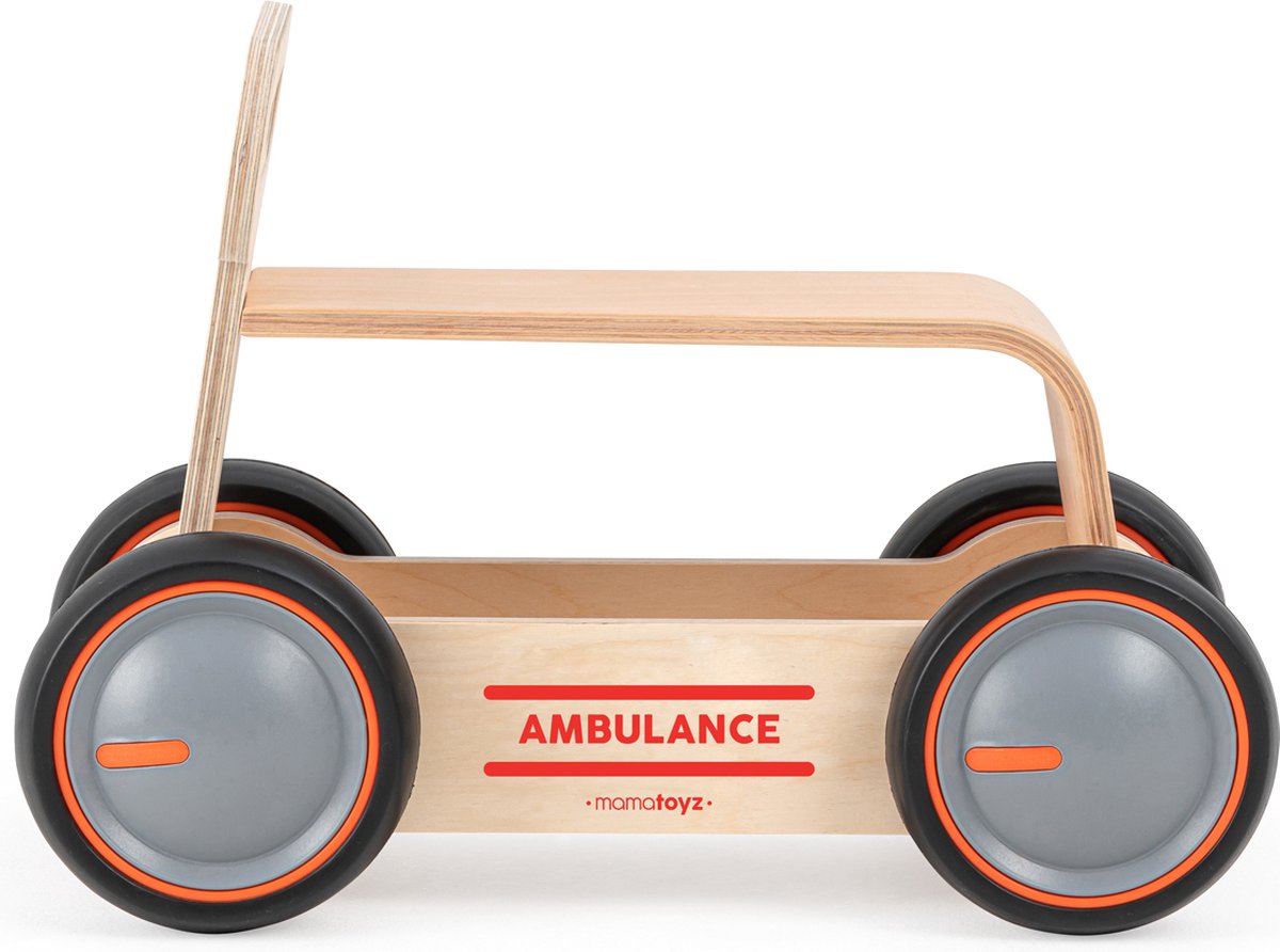 Mamatoyz Eco Looptrainer Loopauto Hout Naturel Logo Ambulance met Opbergruimte (8683723300330)