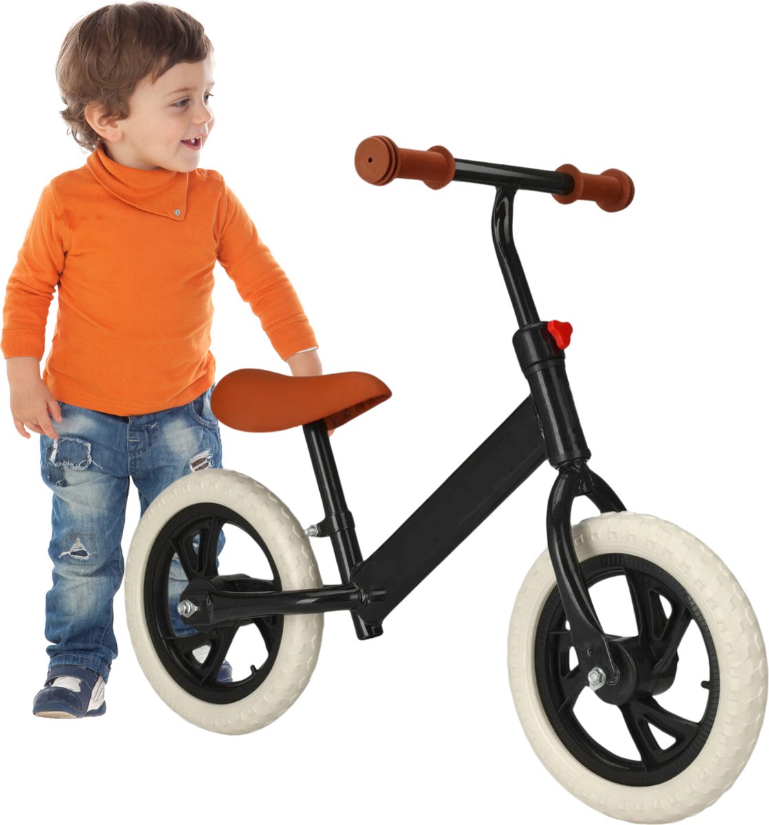 Cheqo® Zwarte Loopfiets voor Kinderen 1-4 jaar - Kinderloopfiets met EVA Banden - 30 cm Diameter Banden (8721046051093)