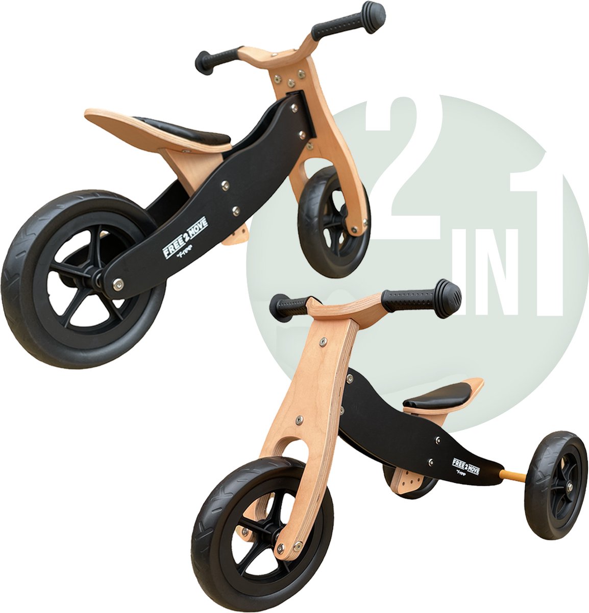 Free2Move 2 in 1 Loopfiets - Driewieler - Balance Bike - Brown-Black (3830075042851)