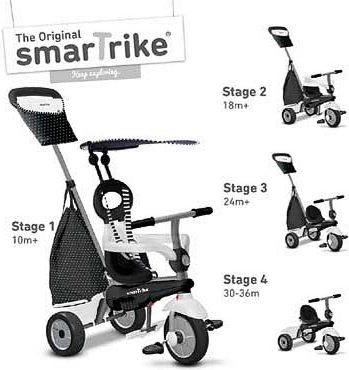 SmarTrike Glow Touch Steering - 4 in 1 driewieler met duwstang voor jongen, zwart / wit (4897025797437)