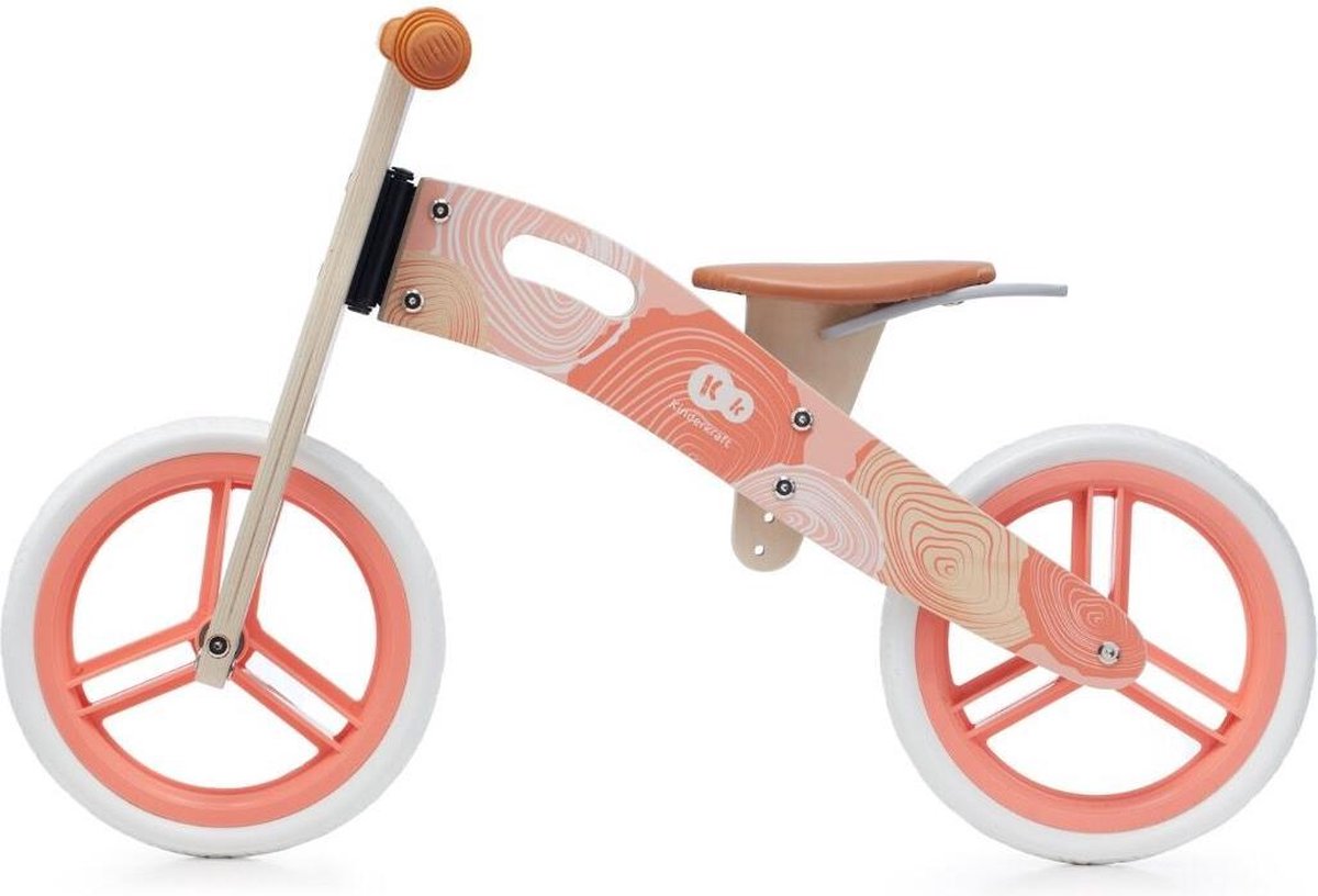 Kinderkraft RUNNER - Houten loopfiets - 12 inch wielen - Bel, tas - Koraal (5902533917020)