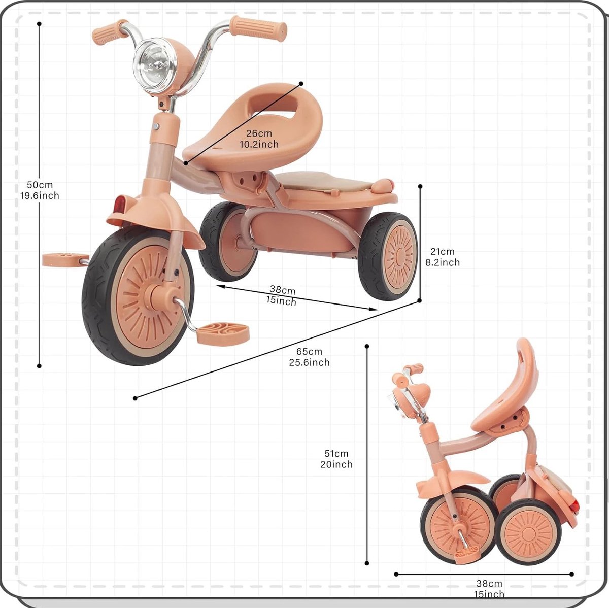 MS® - Babyfiets - Opvouwbare driewieler - Roze - Schokabsorberende wielen - Fiets - Baby - Peuter - 1 tot 5 jaar - Met trappers - Voor binnen en buiten (6151131885807)