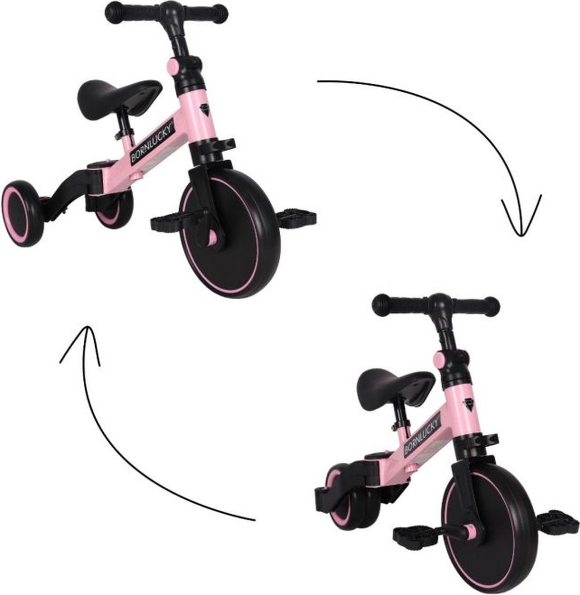 Born Lucky 4 in1 Driewieler / Loopfiets & Balance Bike - Roze (8720289205072)