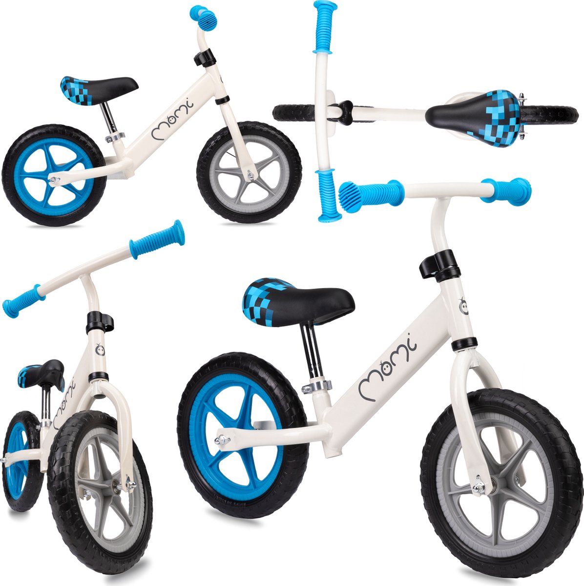 MoMi Fleet Loopfiets - Lichtgewicht Balance Bike - geschikt vanaf 3 jaar - Beige-Blauw (5907457710993)