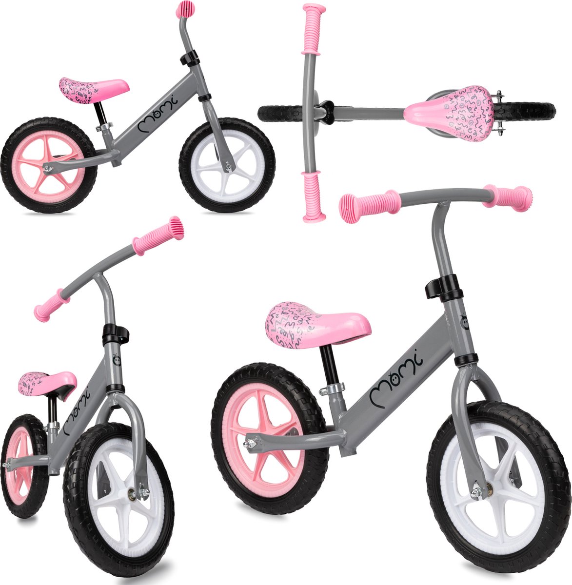 MoMi Fleet Loopfiets - Lichtgewicht Balance Bike - geschikt vanaf 3 jaar - Grijs (5907457710986)