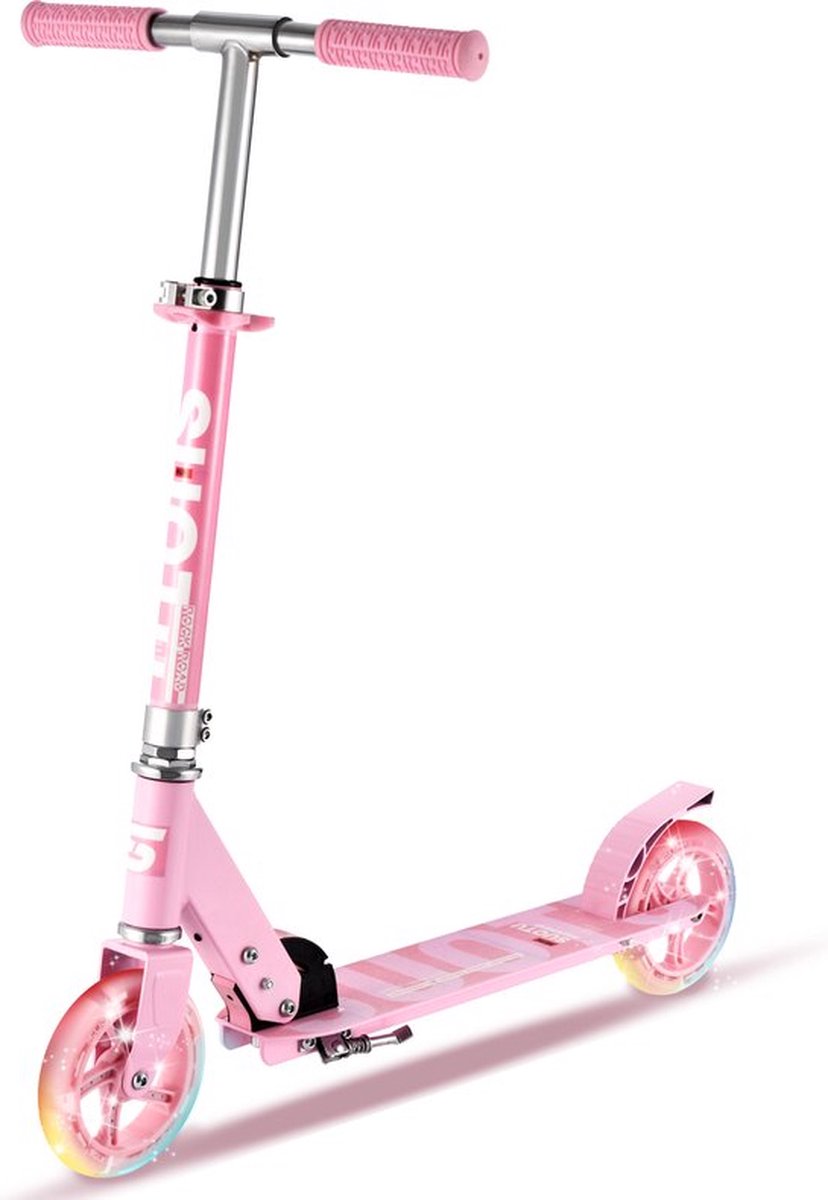 Suotu Kinderstep - 145mm wielen - Step - 3 tot 12 Jaar - tot 50 kg - lichtgevende wielen - Jongens/Meisjes - Aluminium - Roze (8721049705092)