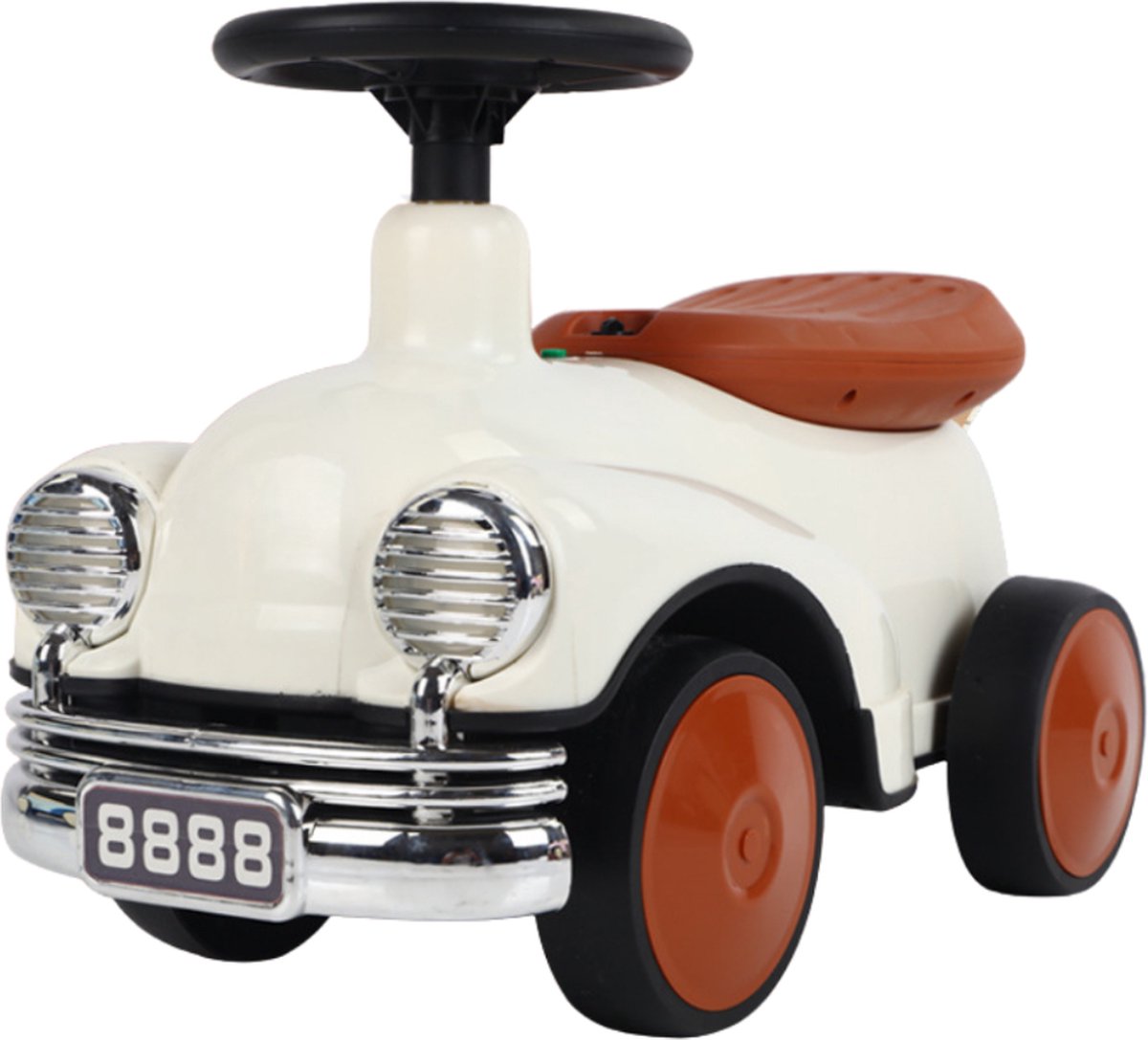 Buxibo Retro Loopauto | Loopwagen voor Jongens & Meisjes | 1-3 jaar | Duurzaam | Veilig | Stimuleert Motorische Vaardigheden | Bruin/Wit - 58x29x38cm (8720701733671)