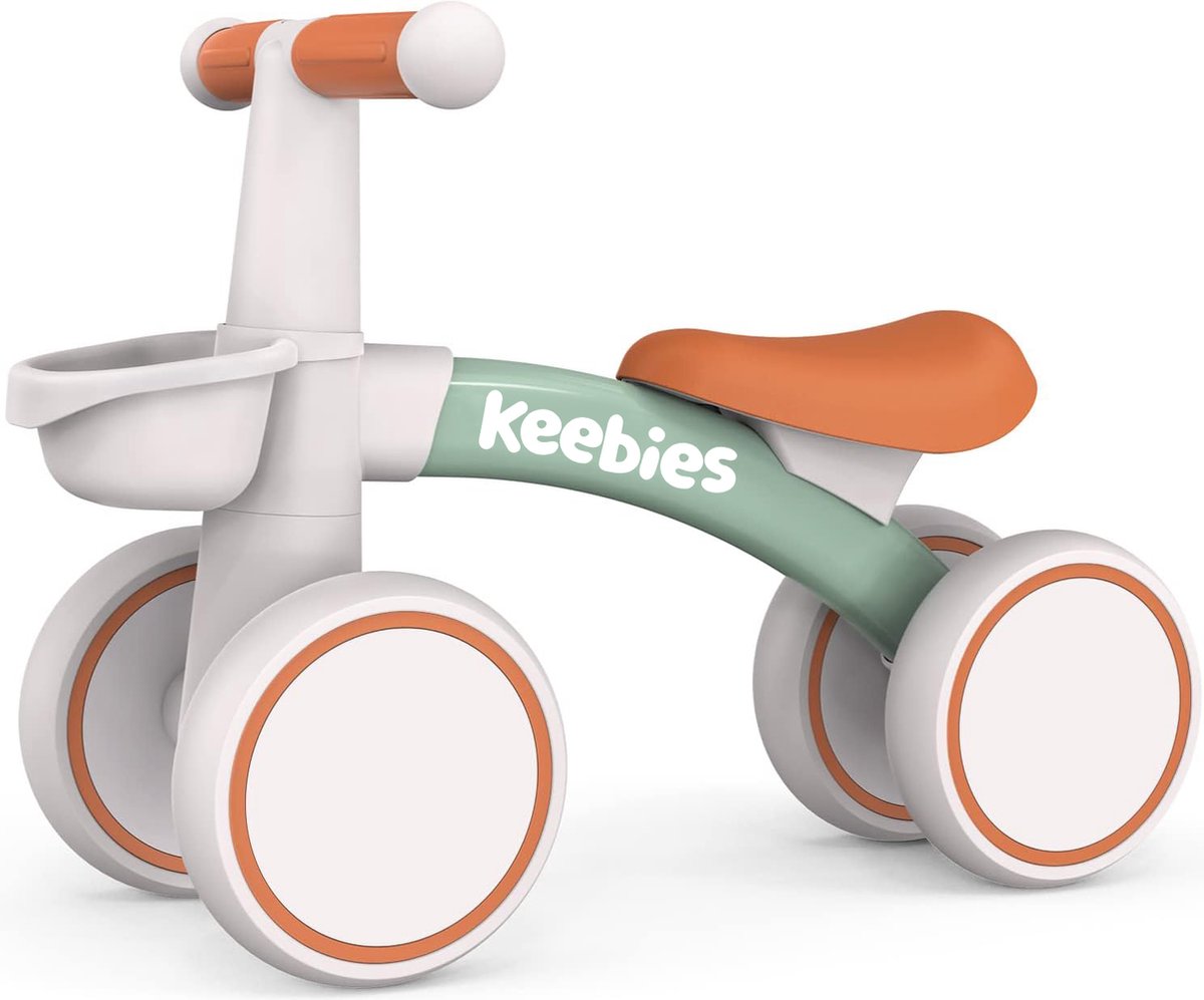 Keebies Loopfiets - Fietsmandje Kinderfiets - Balance Bike Geschikt voor kinderen van 1 en 2 jaar - Kinderstep met Zijwieltjes - Baby Fiets - Buitenspeelgoed voor Jongens en Meisjes - Groen (8720892364203)