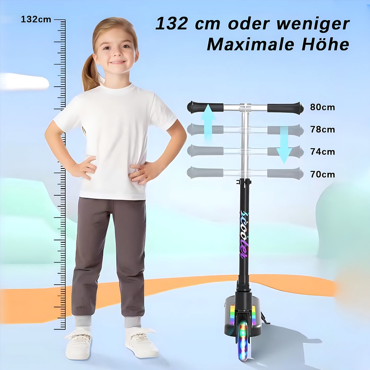 MEETEU Kinderstep - Verlichte LED Wielen - 5 tot 10Jaar - Speelgoed Jongens/Meisjes - Max stuurhoogte: 81 cm - laadvermogen van 50 kg - Zwart (9413045675408)