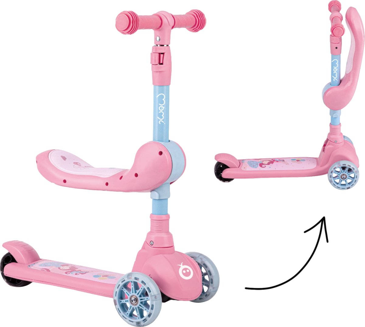 MoMi Kiuru Kinderstep - Loopfiets - met LED wielen - geschikt vanaf 3 jaar - Roze (5900495056306)