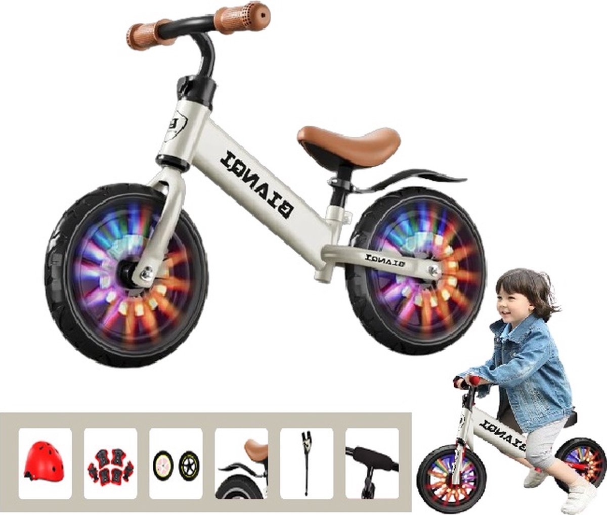 BIANQI Loopfiets- loopfiets met gloeiende wielen 12inch-loopfietsen- kinderfiets- met fiets accessoires-Jongens en Meisjes kinderfiets- Balance Bike-2-6 jaar (9331621917868)