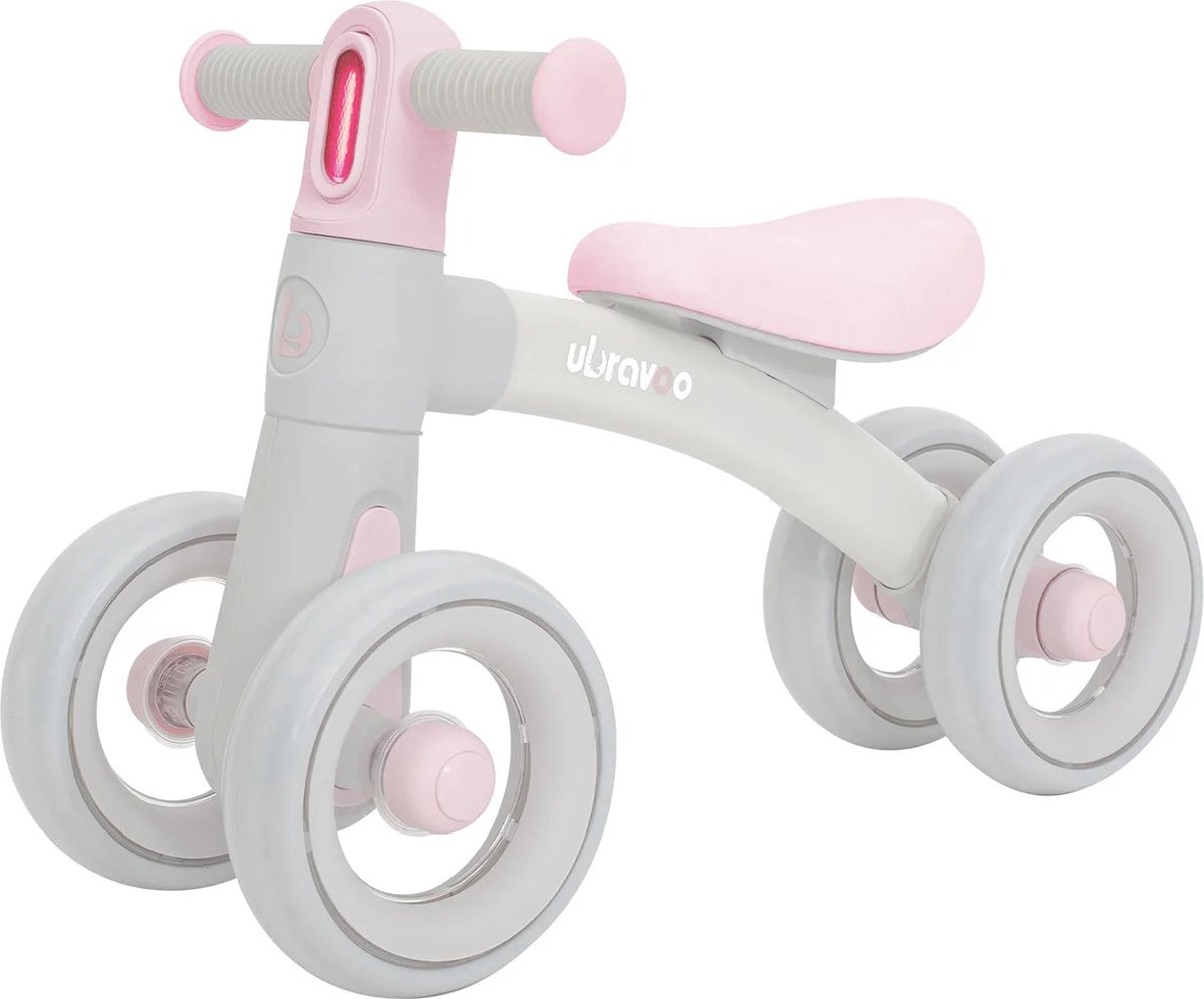 Baby loopfiets - 12 tot 36 maanden - Loopfiets 1 jaar - Baby fiets - Loopfiets 2 jaar - Meisjes - 3 in 1 Koplamp - Grijs/roze (6150638078019)