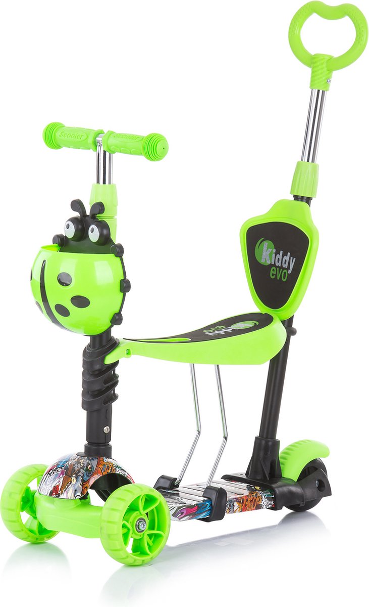 Chipolino Kiddy Evo Step - Step met zitje en duwstang - 3 wielen - 3 in 1 - Kinderscooter met LED wielen - Groen (6090955097099)