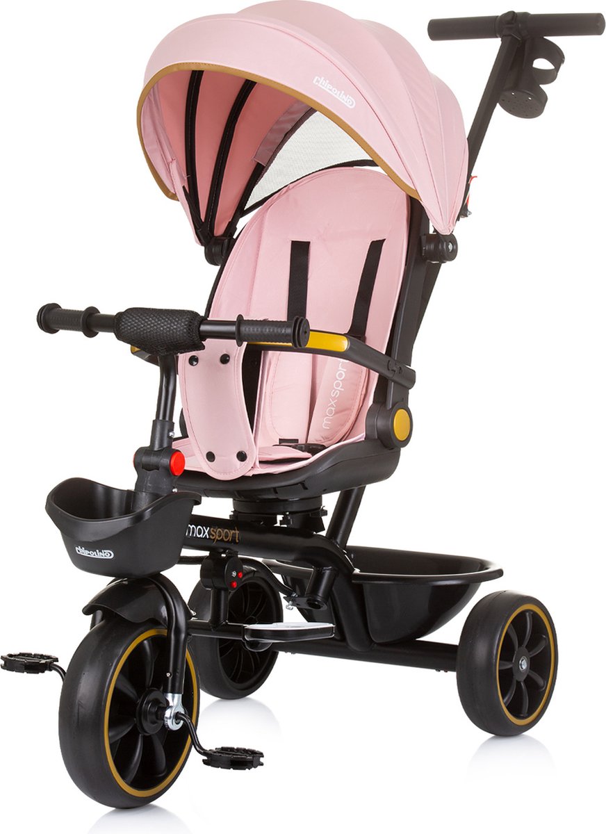 Chipolino Max Sport Driewieler - 2 in 1 - Driewieler met duwstang - 360° Draaibare zitting - Inklapbare kap - Roze (3800931056520)