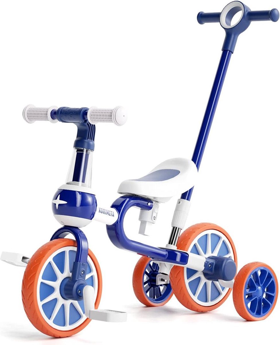 Driewieler met Duwstang - Driewielers - Loopfiets - Blauw met Wit (9504368196883)