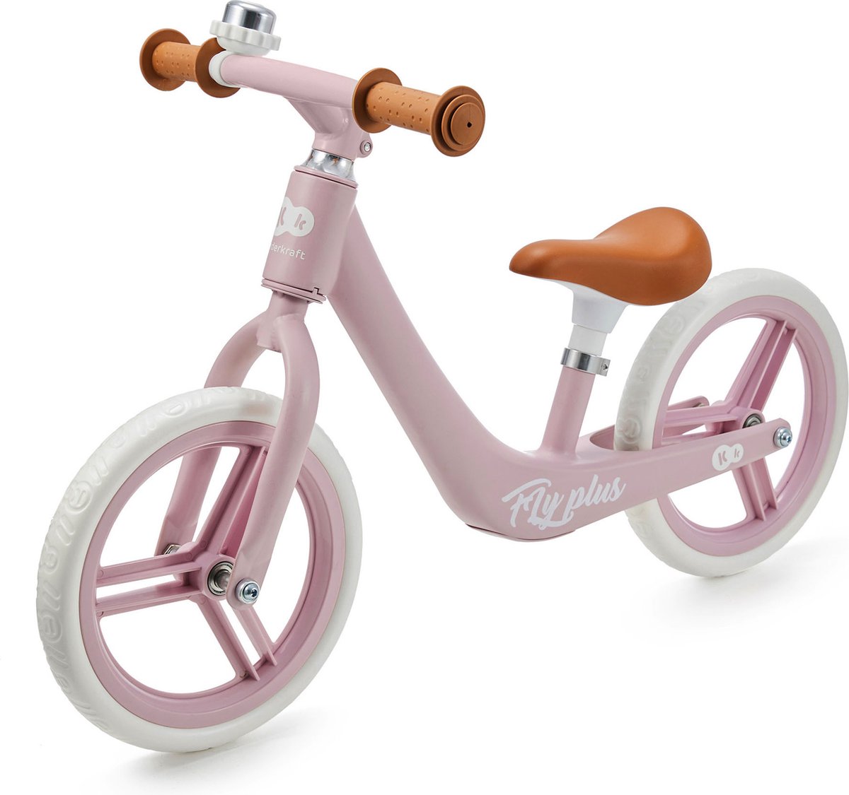 Kinderkraft FLY PLUS - Loopfiets - Lichtgewicht magnesium frame - met niet-punctie EVA wielen - Verstelbaar zadel (34-42 cm) - Beperkte stuurhoek en antislip handvatten - Geschikt voor kinderen vanaf 2 jaar - Ergonomisch en comfortabel - Powder Pink (5902533925414)