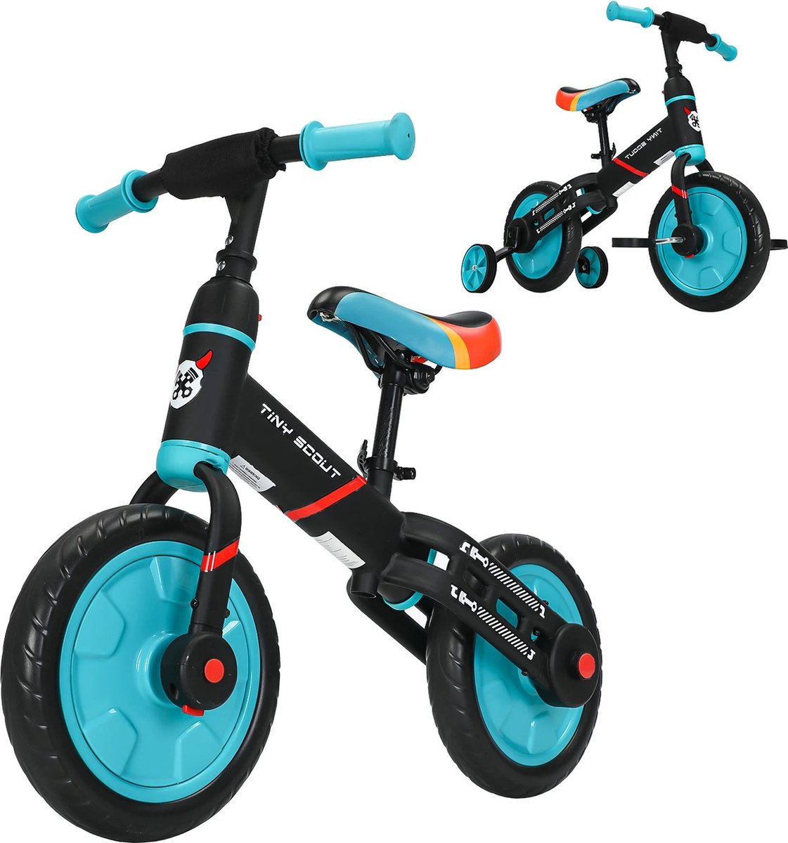 Loopfiets - 4 in 1 - Loopfiets jongens - Kinderfiets - Fiets jongens - Fietsen - Optionele zijwieltjes en pedalen - Blauw (6150638253270)