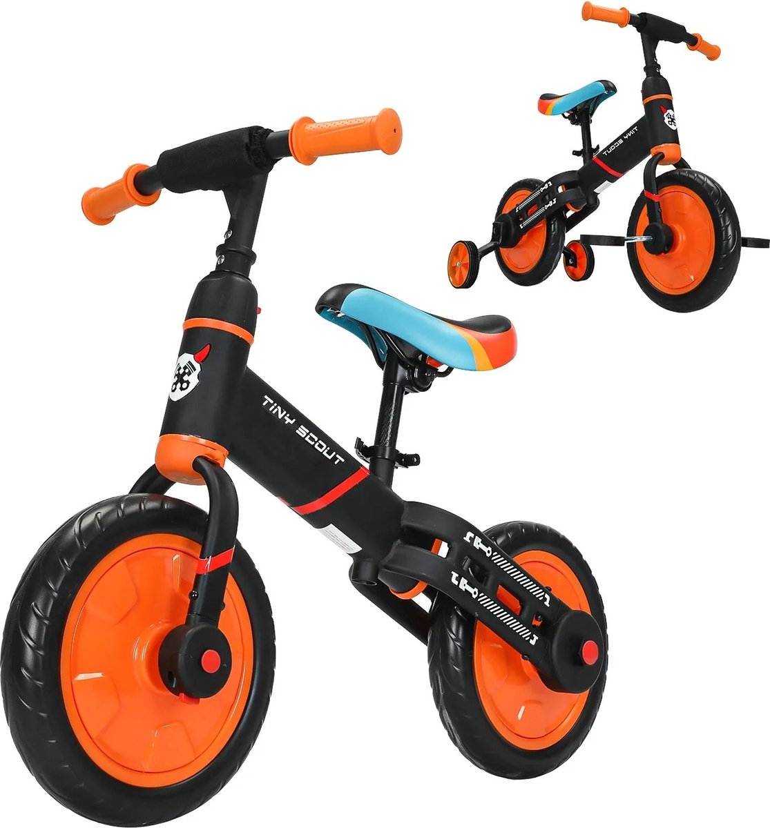 Loopfiets - 4 in 1 - Loopfiets jongens - Kinderfiets - Fiets jongens - Fietsen - Optionele zijwieltjes en pedalen - Oranje (6150638262203)