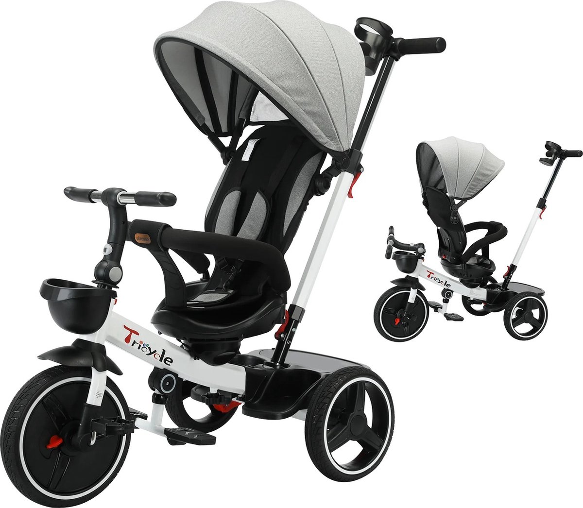 Seastone - 6 in 1 Driewieler - Kinderwagen - Driewieler Fiets met Duwstang - 360 Graden Rotatie - Buggy - Fiets - Kinderzitje - Draaibaar Zitje - Met 3-Punts Gordel - 6 maanden tot 5 jaar (6152901433426)