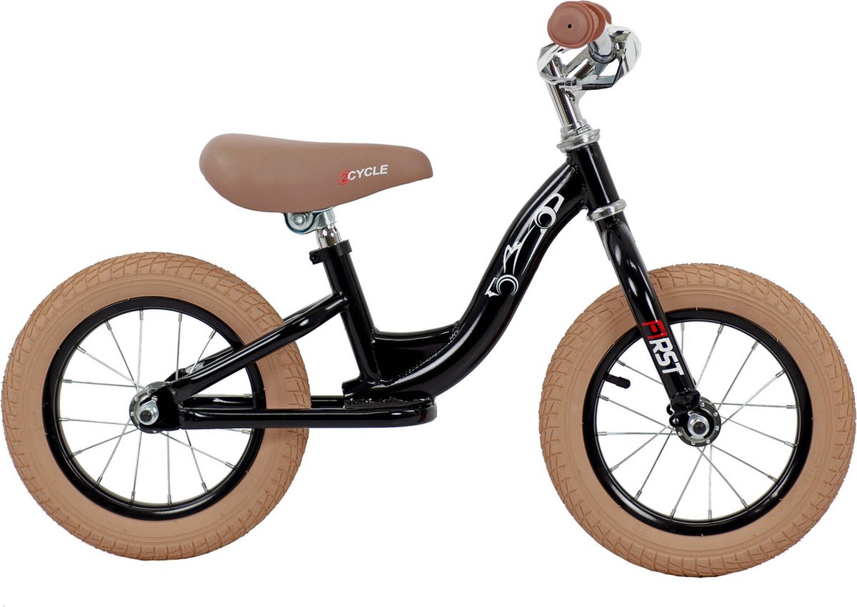 2Cycle - Loopfiets - First - Luchtbanden - Zwart - Loopfiets 2 jaar - Balance bike (8720512841992)