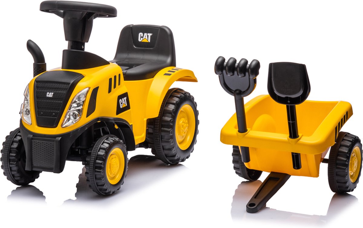 Bandits & Angels loopauto CAT tractor met aanhanger - 1 jaar - jongens - geel - Caterpillar (8719558088683)