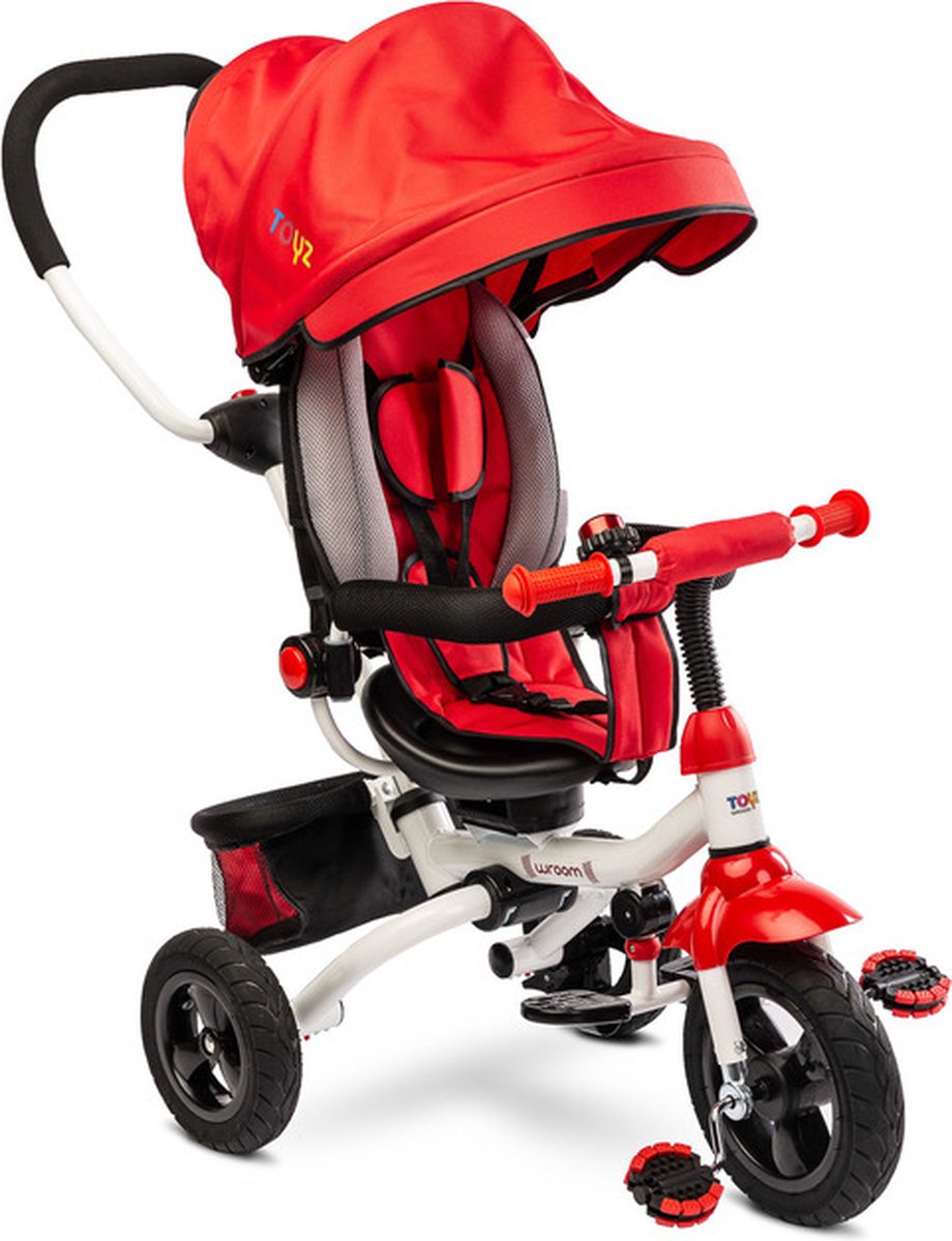 Caretero Toyz Wroom Driewieler Rood - Driewieler Peuter - Met Duwstang, Draaibare Zitting en Opvouwbaar Frame - Verstelbaar Stuur - Driewieler Loopfiets (6152527529541)