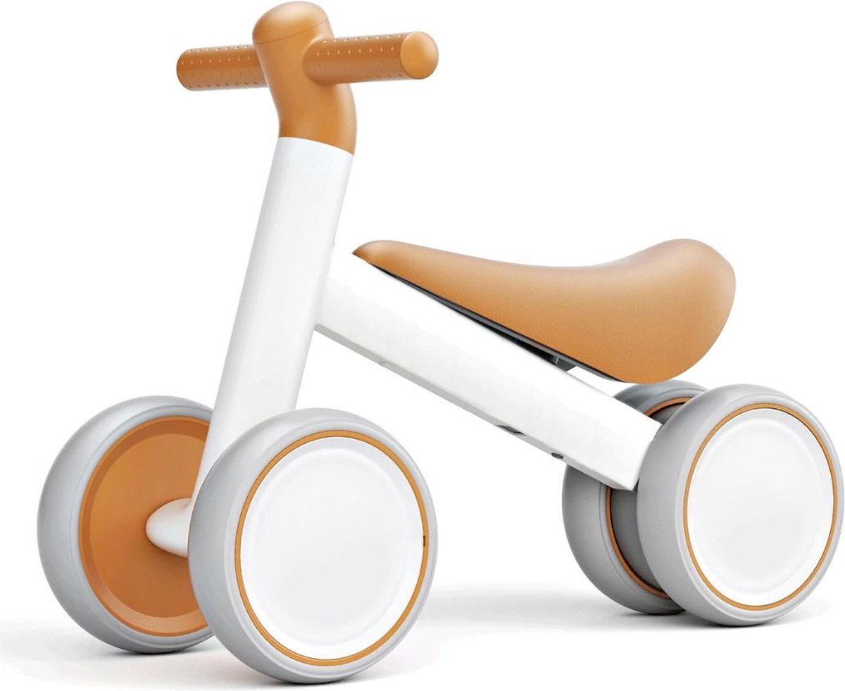 Loopfiets 1 , 2 en 3 Jaar - Balance Bike voor Meisjes en Jongens - Leren Lopen - 4 Wielen - Wit met Bruin (9501236795292)