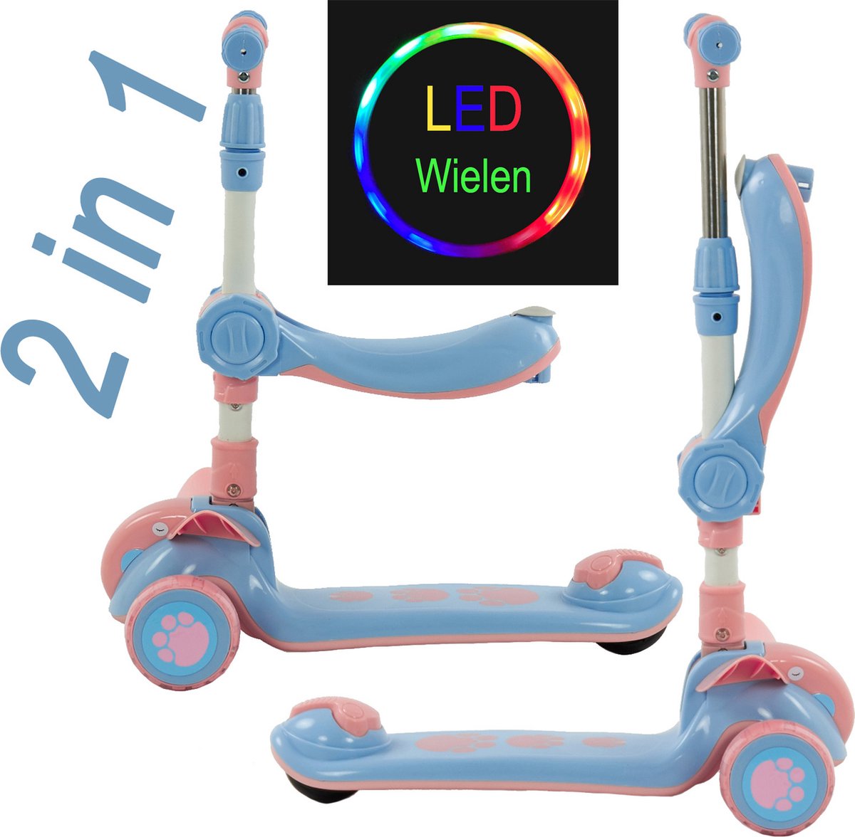 Sajan 2 in 1 Loopfiets / Step - Roze-Blauw - Autoped - Scooter (8720512841114)