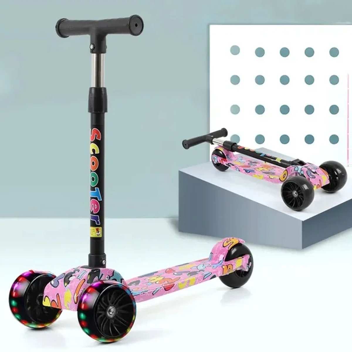 Scooter Kinderstep 3 Wielen voor Meisje/Jongen 3-12 jaar - Roze Regenboog - Step met 3 Lichtgevende Wielen - Opvouwbaar - PUI + Staal Aluminiumlegering (6151024187155)