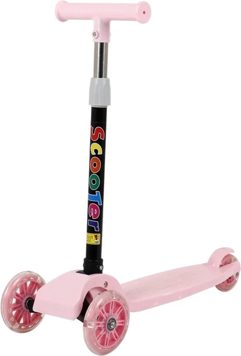 Scooter Kinderstep 3 Wielen voor Meisje/Jongen 3-12 jaar - Roze - Step met 3 Lichtgevende Wielen - Opvouwbaar - PUI + Staal Aluminiumlegering (6151023694623)